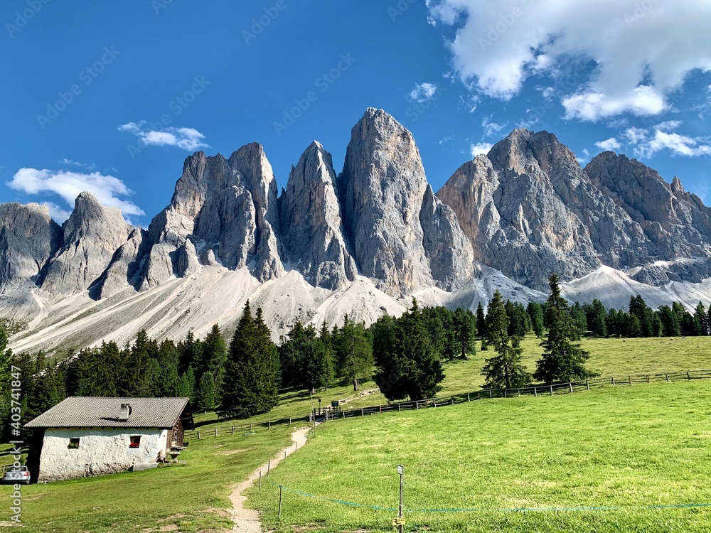 landscape of the mountains Geislergruppe in the alps, southtyrol, italy