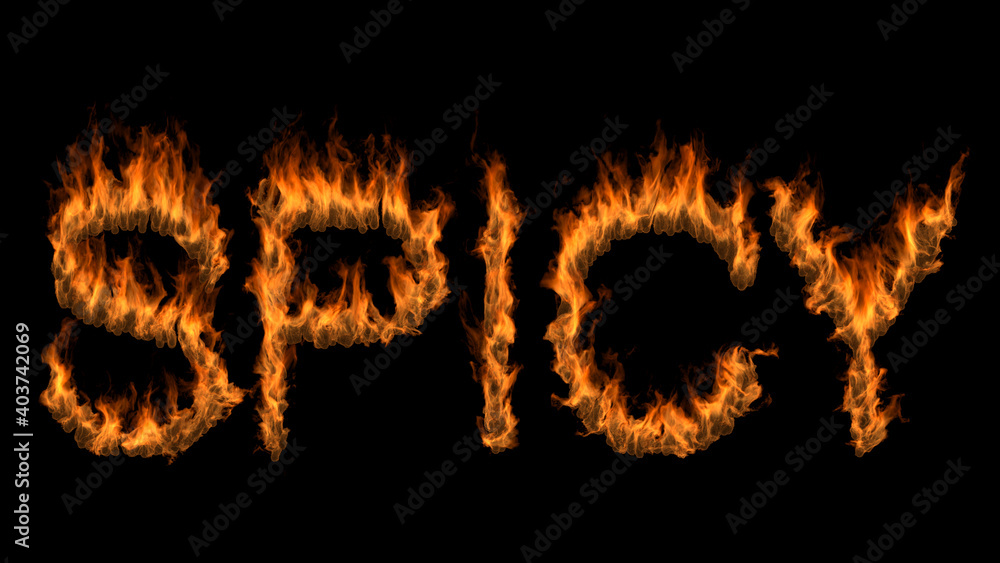 3D illustration of word spicy text on fire with alpha layer 3D illustration of word spicy text on fire with alpha layer