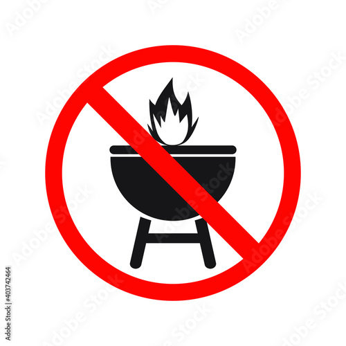 No bbq allowed - ban sign. Vector warning banner. Eps 10 vector illustration.
