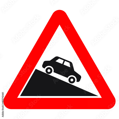 Norwegian road warning sign - Steep downhill grade. Eps10 vector illustration.