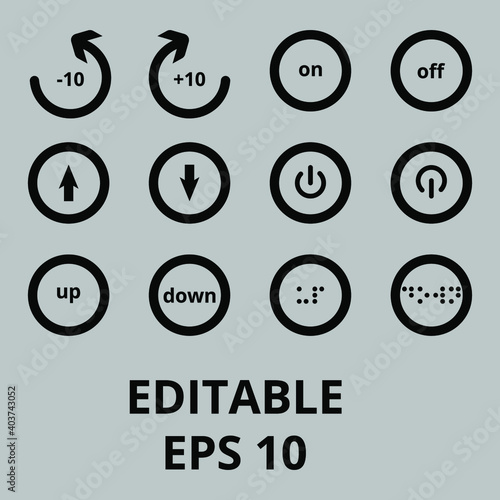 Editable set of on and off, up and down english and Braille language. 10 seconds Backward and forward