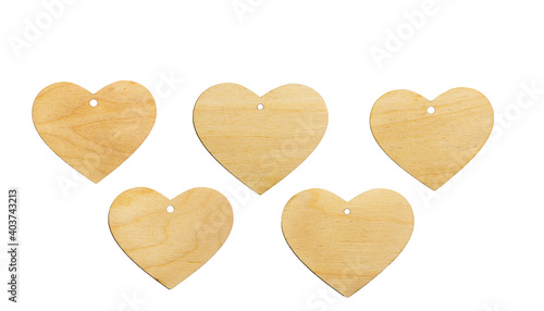 Template of a wooden heart with a slot for a pendant on a white background, isolate. Mock up for Invitation, Valentine's day, Business Card