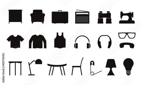 Silhouette of Household Objects. Household Objects Icons Set.