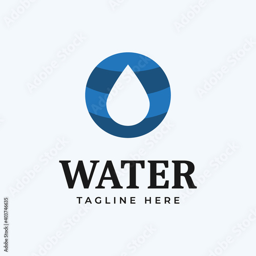 Logo vector design for mineral water business with water drop icon illustration in blue circle