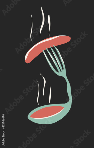 Stylized illustration of a spoon forks for decorating an interior or cover of books or magazines