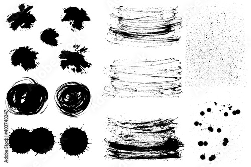 Vector blot, stains and grunge textures on white bacground, isolated