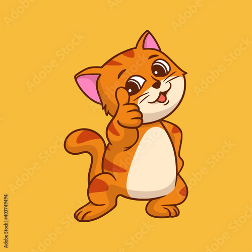 Fototapeta Naklejka Na Ścianę i Meble -  cartoon animal design cat thumbs up pose cute mascot logo