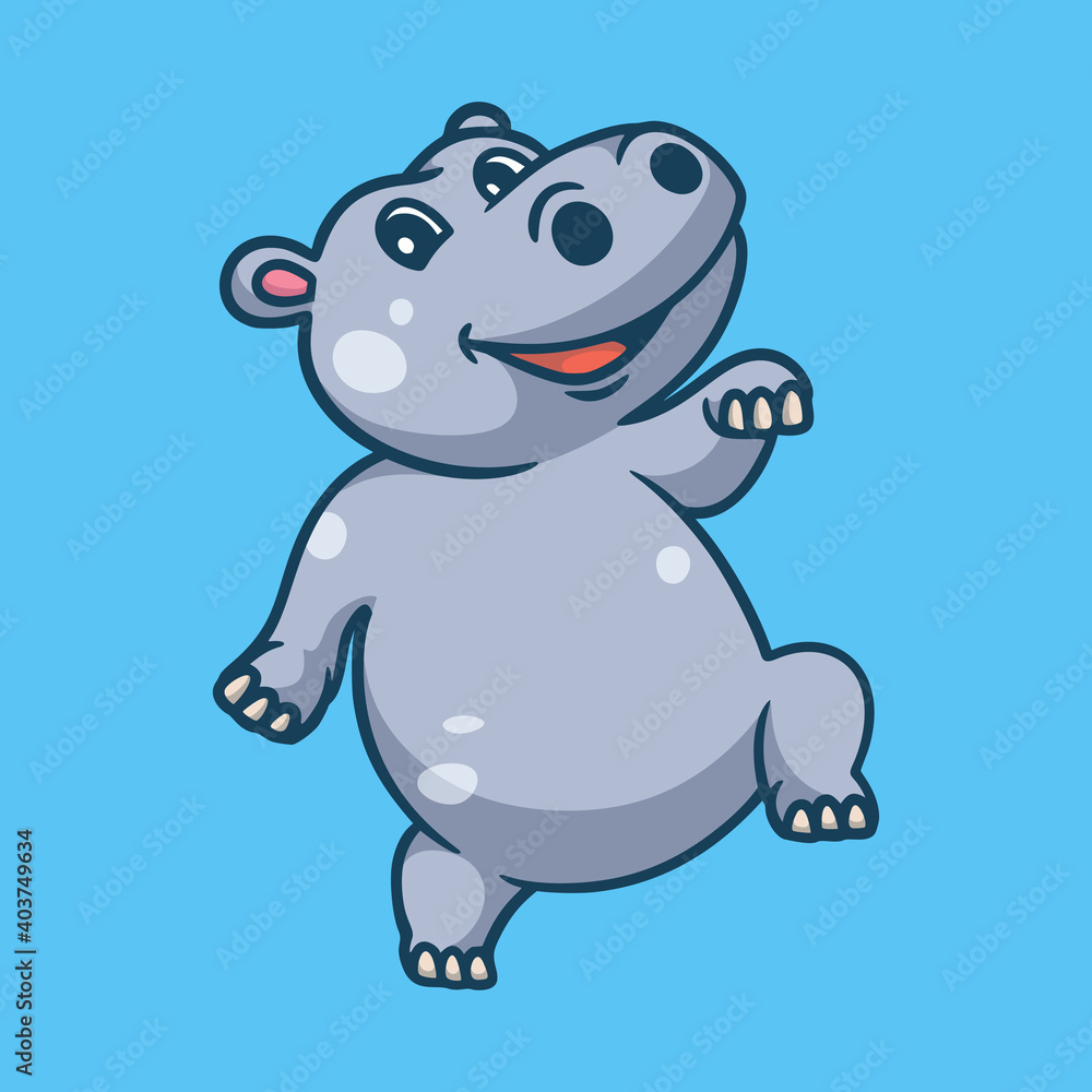 cartoon animal design hippo dancing pose cute mascot logo cartoon animal design hippo dancing pose cute mascot logo