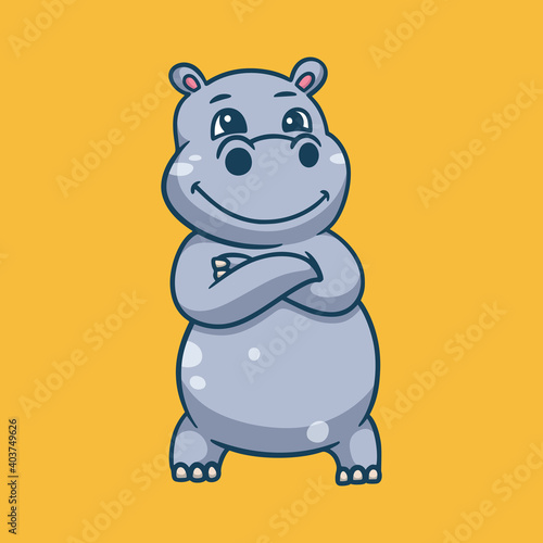 cartoon animal design cool hippo cute mascot logo