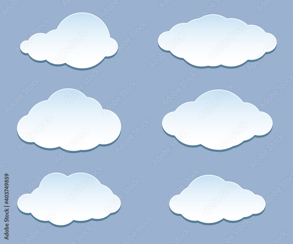 Cartoon white clouds, set iconson blue for messages, banners, web design. Cartoon white clouds, set iconson blue for messages, banners, web design.