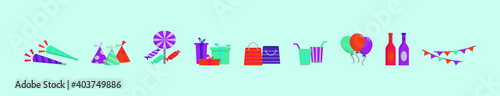 set of party cartoon icon design template with various models. vector illustration isolated on blue background