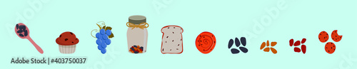set of raisin, cake and bread cartoon icon design template with various models. vector illustration isolated on blue background