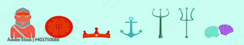 set of poseidon cartoon icon design template with various models. vector illustration isolated on blue background