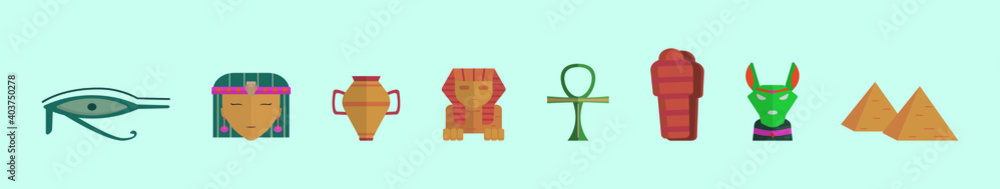 set of ancient egypt cartoon icon design templates with various models. vector illustration isolated on blue background