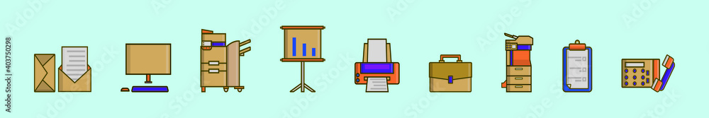 set of office cartoon icon design template with various models. vector illustration isolated on blue background set of office cartoon icon design template with various models. vector illustration isolated on blue background