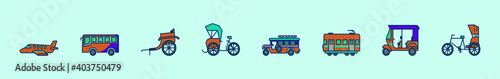 set of public transportation cartoon icon design template with various models. vector illustration isolated on blue background
