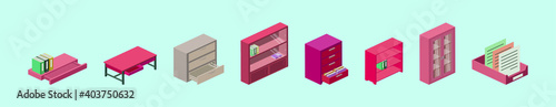 set of isometric file cabinet cartoon icon design template with various models. vector illustration isolated on blue background
