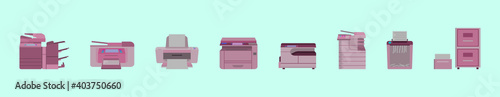 set of office document equipments cartoon icon design template with various models. vector illustration isolated on blue background
