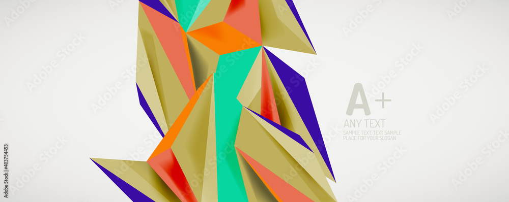 Vector triangle geometric backgrounds. Low poly 3d shape on light backdrop. Vector illustration for covers, banners, flyers and posters and other designs Vector triangle geometric backgrounds. Low poly 3d shape on light backdrop. Vector illustration for covers, banners, flyers and posters and other designs