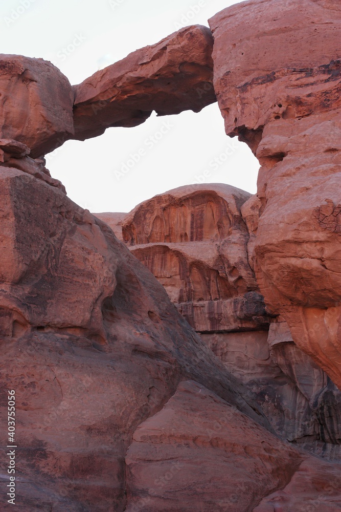 stone arch in the mountains in the Wadi Ram desert, Jordan