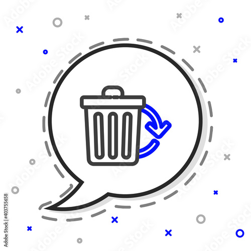 Line Recycle bin with recycle symbol icon isolated on white background. Trash can icon. Garbage bin sign. Recycle basket sign. Colorful outline concept. Vector Illustration.