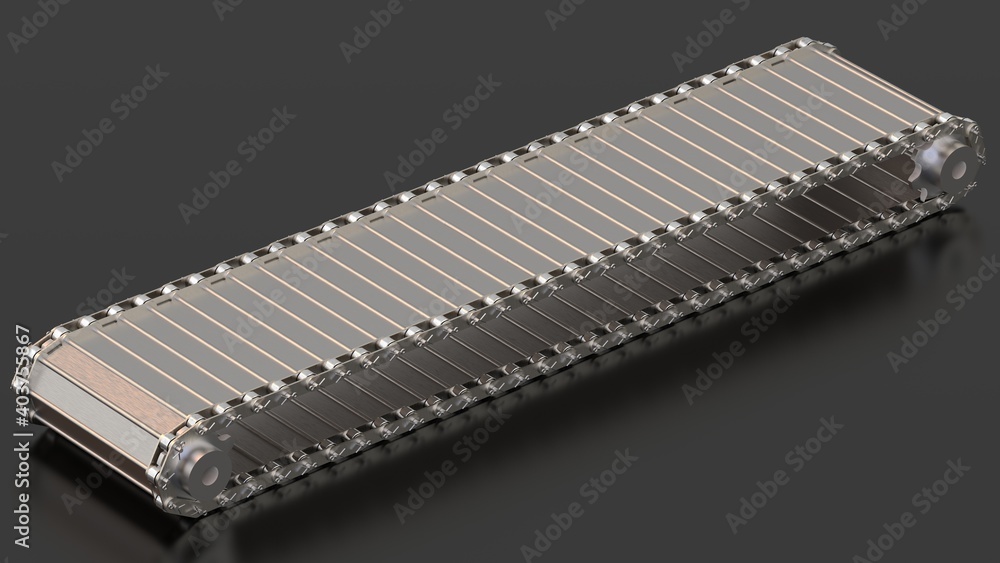 Articulated conveyor belts - Conveyor Belt Roller Chain - 3d Render Articulated conveyor belts - Conveyor Belt Roller Chain - 3d Render