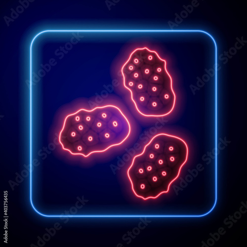 Glowing neon Chicken nuggets icon isolated on blue background. Vector Illustration.