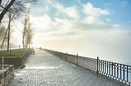 Fototapeta Naklejka Na Ścianę i Meble -  A beautiful foggy winter morning in Chisinau Moldova.
