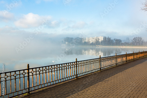 A beautiful foggy winter morning in Chisinau Moldova. © romeof