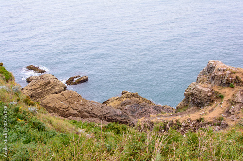 Cliffs and rocks of Cap Fréhel, a peninsula in Côtes-d'Armor in northern Brittany France 