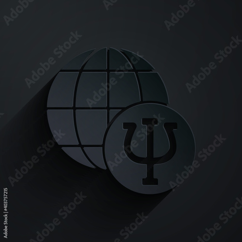 Paper cut Psychology icon isolated on black background. Psi symbol. Mental health concept, psychoanalysis analysis and psychotherapy. Paper art style. Vector.