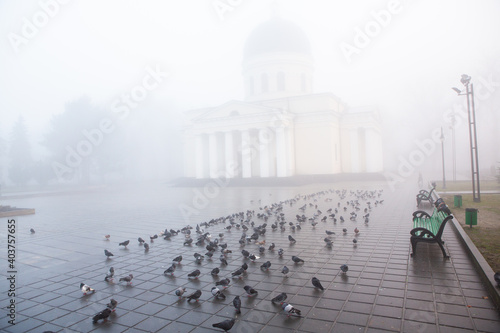 A beautiful foggy winter morning in Chisinau Moldova.