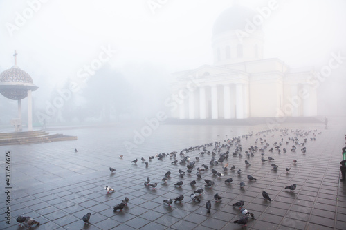 A beautiful foggy winter morning in Chisinau Moldova.