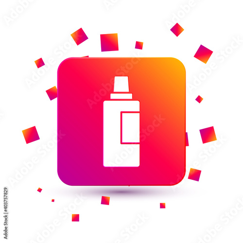 White Plastic bottle for laundry detergent, bleach, dishwashing liquid or another cleaning agent icon isolated on white background. Square color button. Vector.