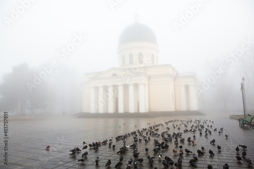 A beautiful foggy winter morning in Chisinau Moldova.