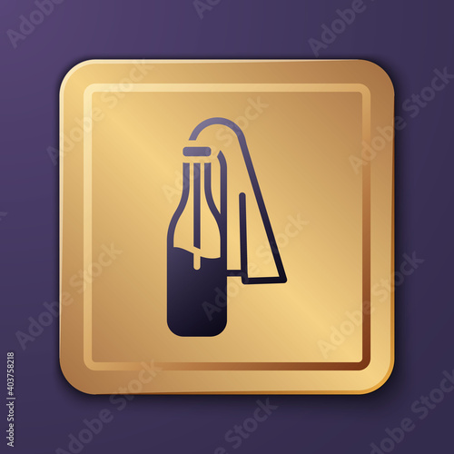 Purple Cocktail molotov icon isolated on purple background. Gold square button. Vector.