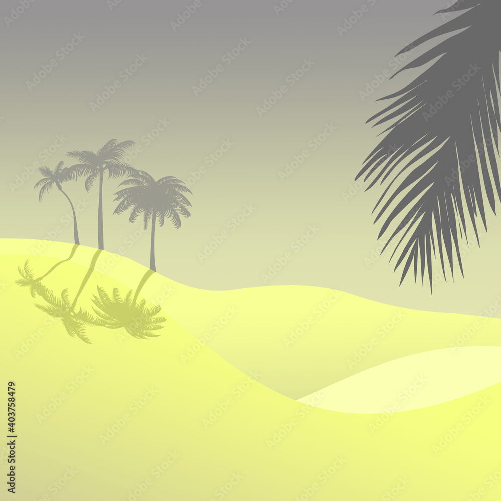 Three lonely palm trees in the desert. Vector background image