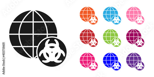 Black GMO icon isolated on white background. Genetically modified organism acronym. Dna food modification. Set icons colorful. Vector.