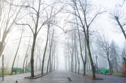 A beautiful foggy winter morning in Chisinau Moldova.