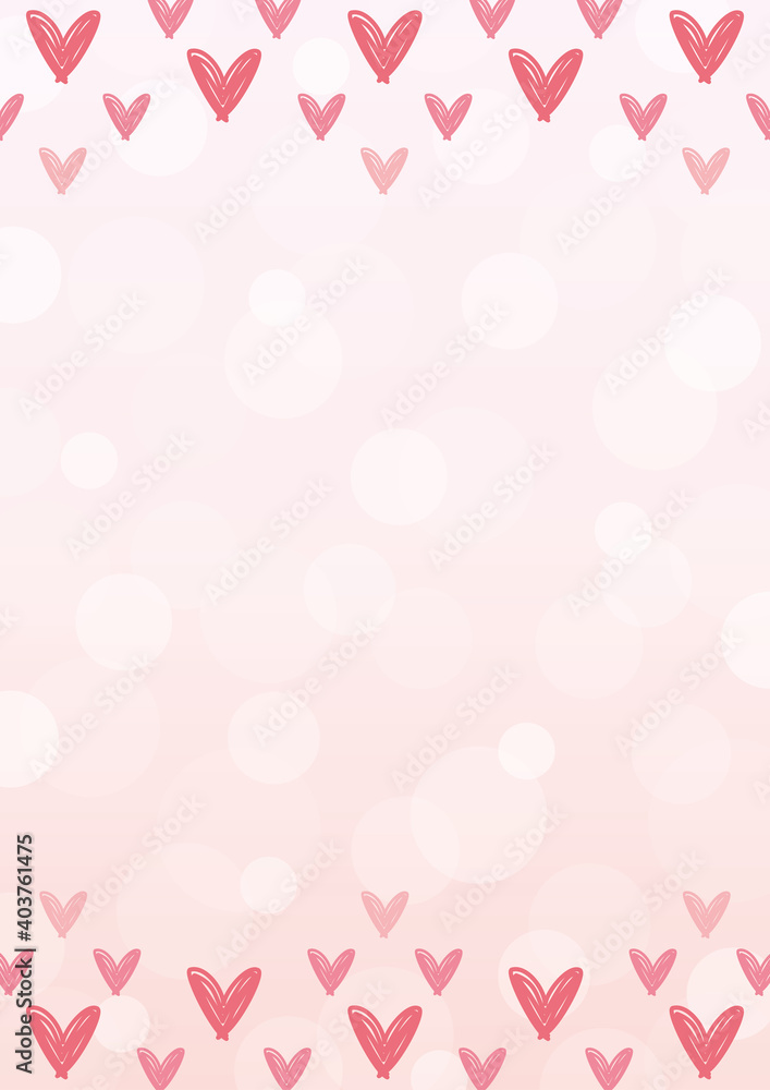 手書きハートの背景フレーム　A3縦　淡いピンク