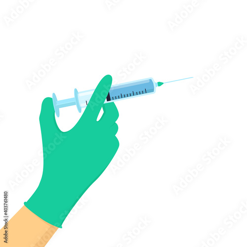 Hand holding injection needle illustration isolated on white background. Doctor hand holding injection needle vector illustration.