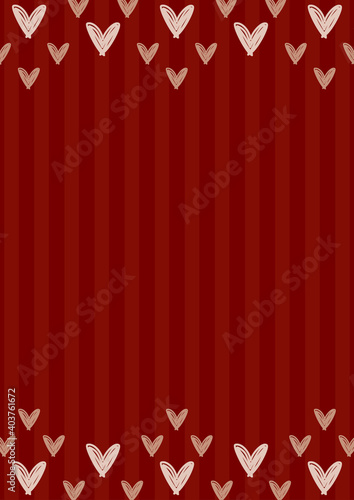 手書きハートの背景フレーム　A3縦　チョコレート風