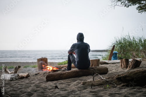 Camping on a beach on the west coast trail, pacific rim national park, canada