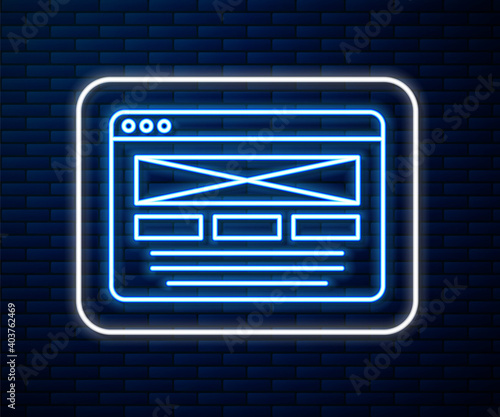 Glowing neon line UI or UX design icon isolated on brick wall background. Vector.