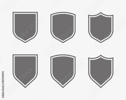 Protect guard shield plain line concept. Outline badge. Safety icon set. Privacy banner kit. Security label. Flat style sticker symbol shape. Safeguard simple sign. linear pictogram
