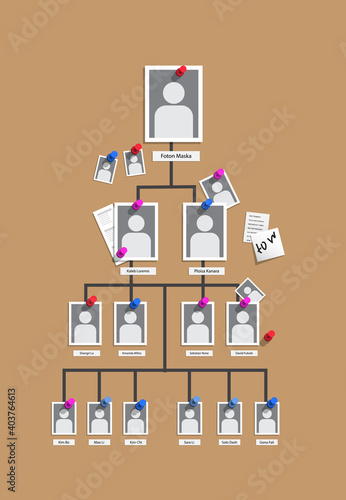 Detective Board with pins and evidence, crime investigation