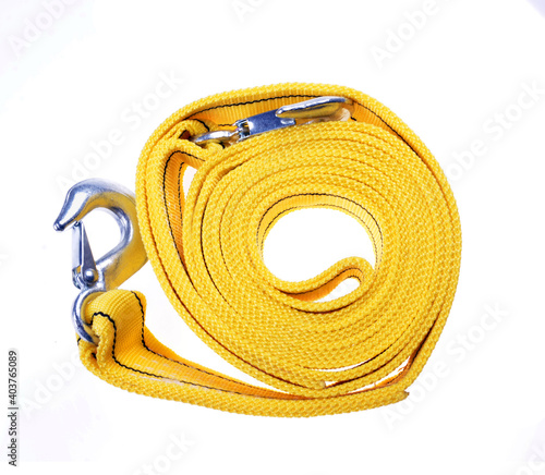 Car emergency towing cables on a isolated white background.