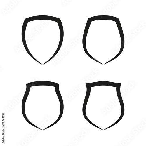 Protect guard shield plain line concept. Outline shield badge. Safety icon set. Privacy banner kit. Security label. Flat style protect sticker symbol shape. Safeguard simple sign. linear pictogram