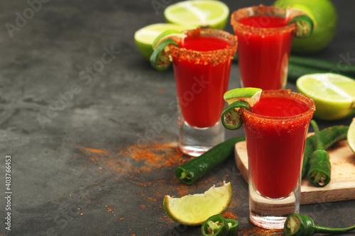 Shots with sangrita - traditional Mexican cocktail