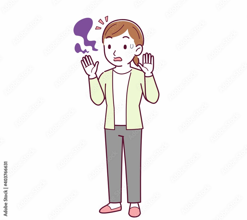 Young woman in a cardigan_smell Young woman in a cardigan_smell